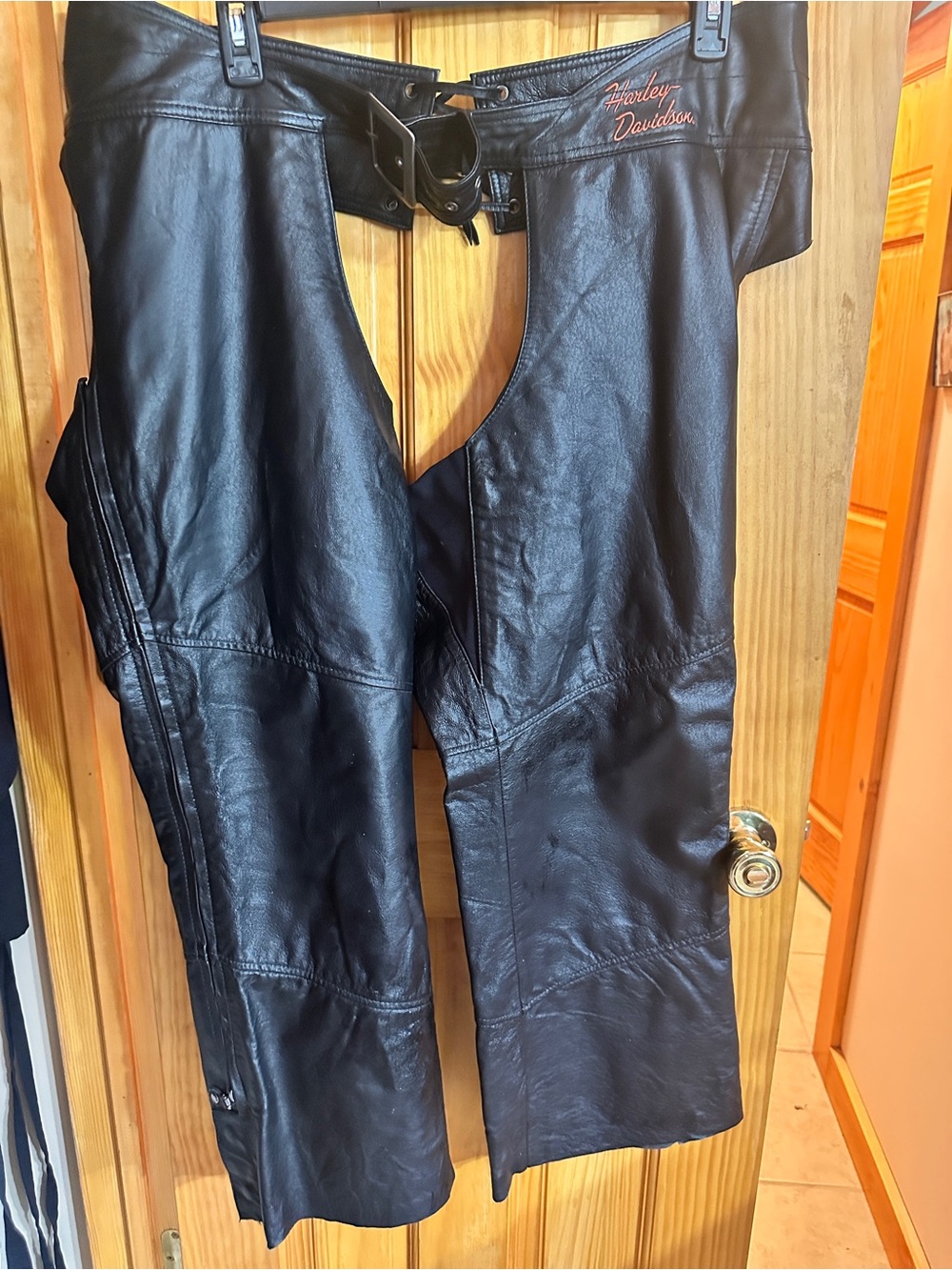 Harley-Davidson Black Leather Half Chaps with Embroidered Logo